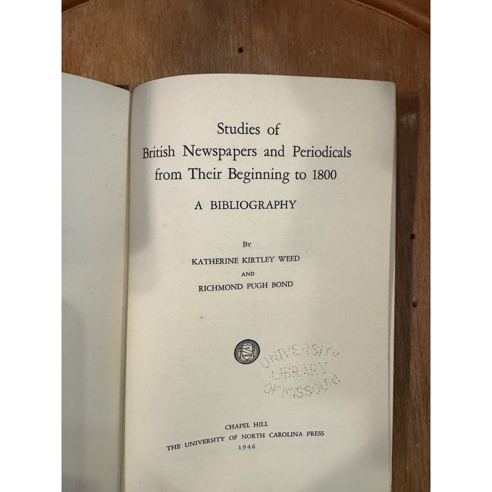 1946 Studies of British Newspapers and Periodicals Bibliography‎ Weed Bond Book